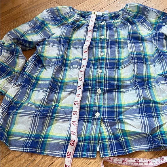 Gap Kids Lightweight Plaid Collarless Button down 3/4 Sleeve 100% Cotton XL - Picture 5 of 9